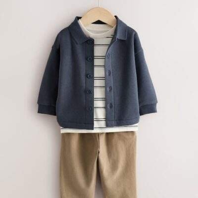 Navy Blue And Tan T-Shirt And Joggers 3 Piece Set