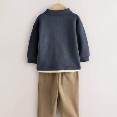 Navy Blue And Tan T-Shirt And Joggers 3 Piece Set