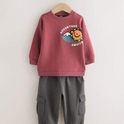 Burgundy Red Sweatshirt and Utility Joggers Set