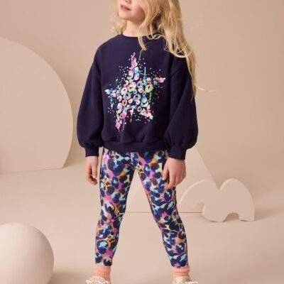 Navy Sequin Star Sweatshirt And Leggings Set