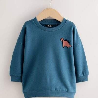 Blue Dinosaur Back Printed Crew Neck Jersey Sweatshirt