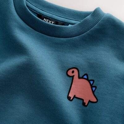 Blue Dinosaur Back Printed Crew Neck Jersey Sweatshirt