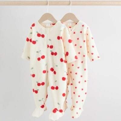 Red 2 Pack Micro Fleece Two Way Zip Baby Sleepsuits