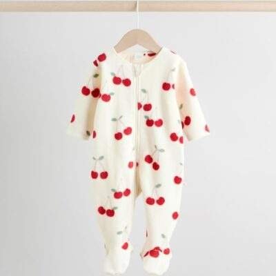 Red 2 Pack Micro Fleece Two Way Zip Baby Sleepsuits