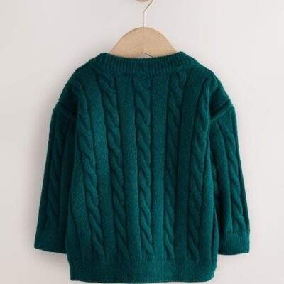 Dark Green Cable Knit Crew Neck Jumper