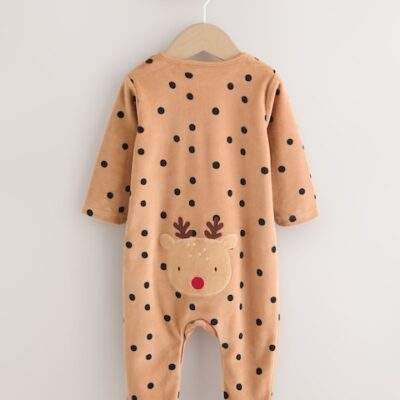 Brown Reindeer Baby Christmas Dress Up Sleepsuit