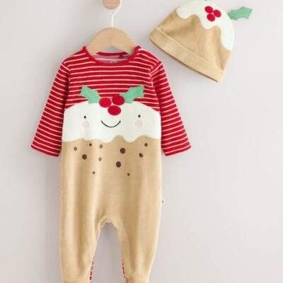 Brown Pudding Baby Christmas Dress Up Sleepsuit