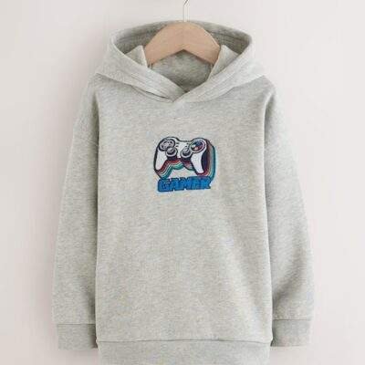 Grey Embroidery Controller Older Boys Graphic Print Hoodie
