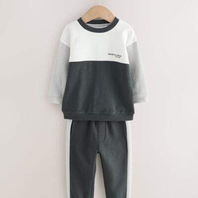 Black/White Long Sleeve Soft Touch T-Shirt and Joggers Set