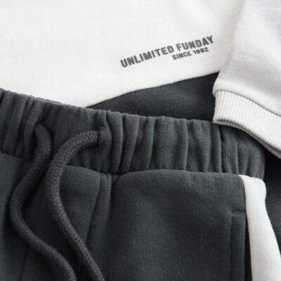 Black/White Long Sleeve Soft Touch T-Shirt and Joggers Set