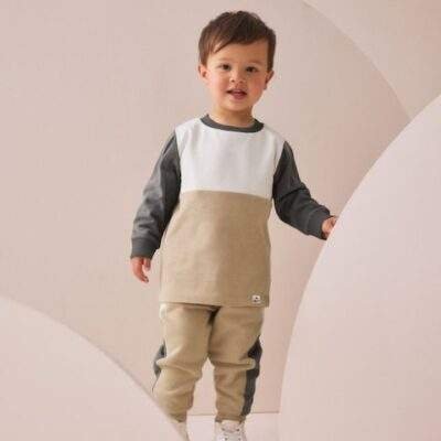 Neutral/Grey Long Sleeve Soft Touch T-Shirt and Joggers Set