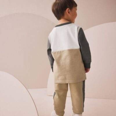 Neutral/Grey Long Sleeve Soft Touch T-Shirt and Joggers Set