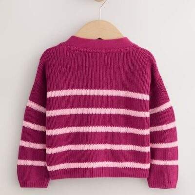 Pink Bow Stripe V-Neck Cardigan