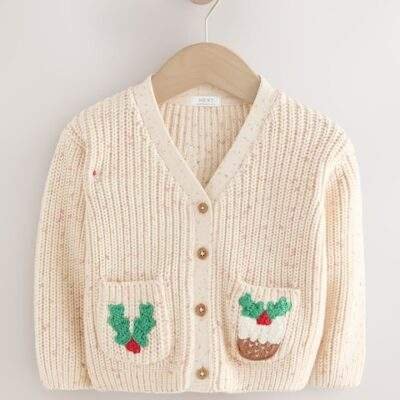 Ecru Holly Jolly Christmas Cardigan