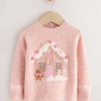 Pink Christmas Gingerbread House Jumper