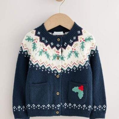Navy Christmas Holly Cardigan