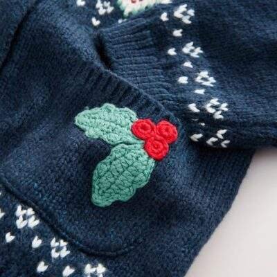 Navy Christmas Holly Cardigan