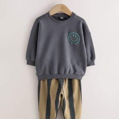 Black/Brown Single Sweatshirt And Stripe Joggers Set