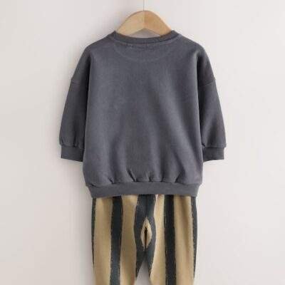 Black/Brown Single Sweatshirt And Stripe Joggers Set