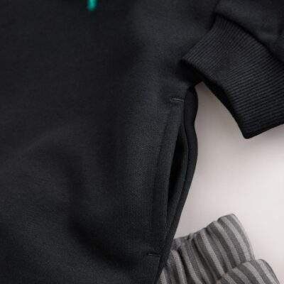 Black and Grey Printed Hoodie and Carpenter Joggers Set