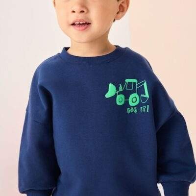 Navy Blue / Green Transport Printed 2 Pack Printed Crew and Joggers Set