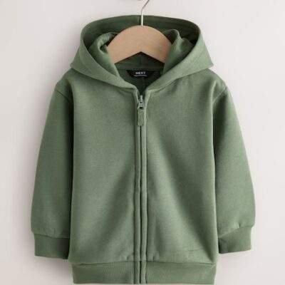 Khaki Green Zip Through Hoodie
