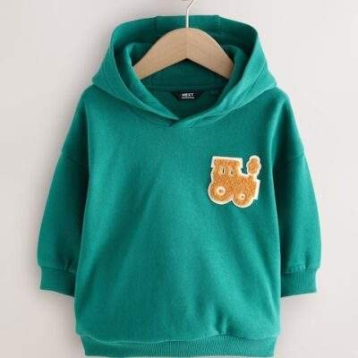 Green/Yellow Tractor Print Long Sleeve Printed Hoodie