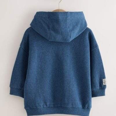 Navy Blue Marl Long Sleeve Printed Hoodie