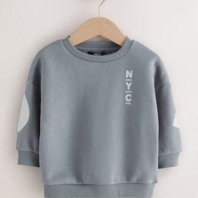 Grey Back Printed Crew Neck Jersey Sweatshirt