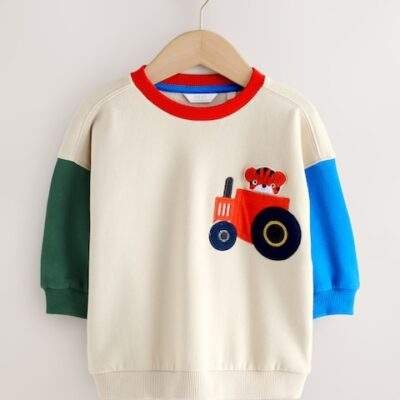 Ecru Colourblock All-Over Print Crew Neck Sweatshirt