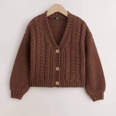 Chocolate Brown Cable Knitted Cardigan