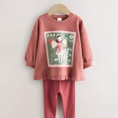 Burgundy Red Fairy Frill Hem Sweatshirt & Leggings Set