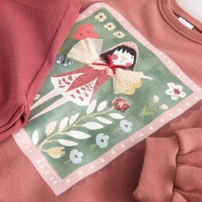 Burgundy Red Fairy Frill Hem Sweatshirt & Leggings Set