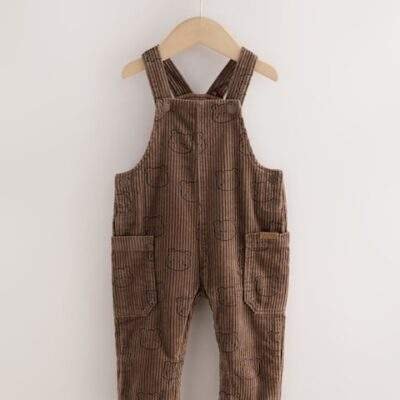 Brown Bear Print Corduroy Dungarees