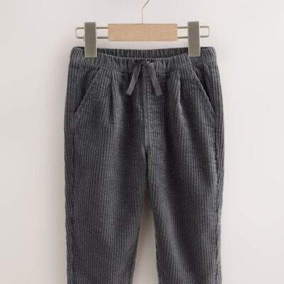 Charcoal Grey Textured Corduroy Pull On Trousers