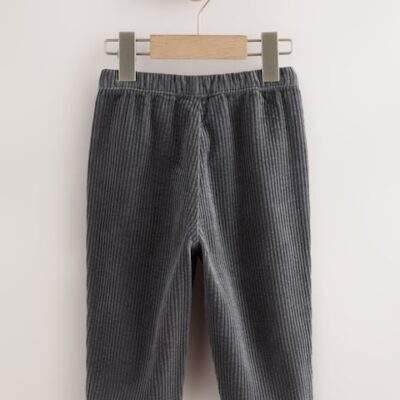 Charcoal Grey Textured Corduroy Pull On Trousers