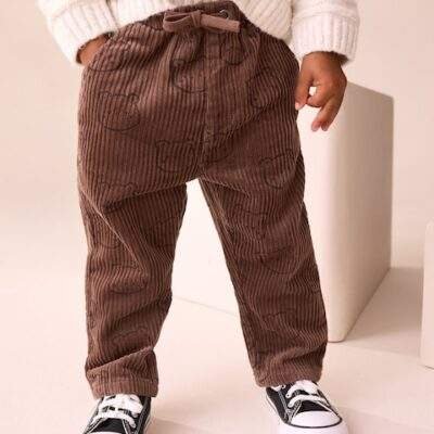 Brown Bear Print Corduroy Pull On Trousers
