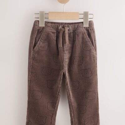 Brown Bear Print Corduroy Pull On Trousers