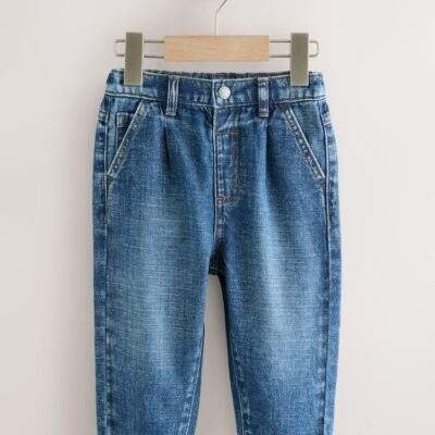 Mid Blue Denim Pleat Front Jeans