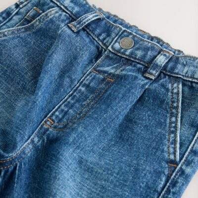 Mid Blue Denim Pleat Front Jeans