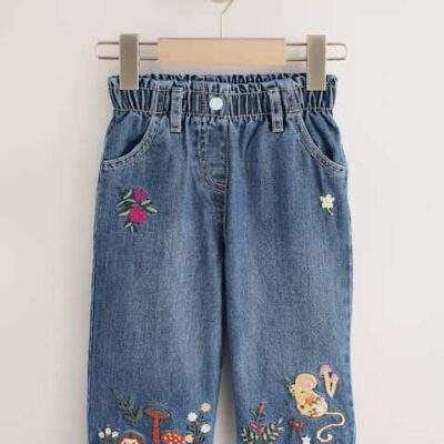 Dark Blue Mouse Embroidered Jeans