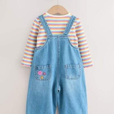 Mid Blue Bee Embellished Dungarees