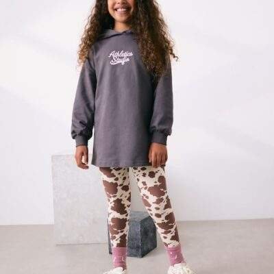 Charcoal Graphic Print Hoodie Leggings Set