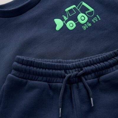 Navy Blue Digger Single Printed Crew and Joggers Set