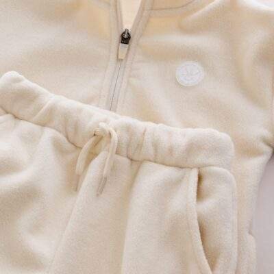 Ecru Off White Fleece Half Zip Top and Joggers Set