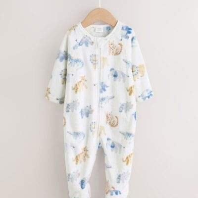 Ecru Safari Fleece Baby Sleepsuit