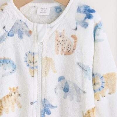 Ecru Safari Fleece Baby Sleepsuit