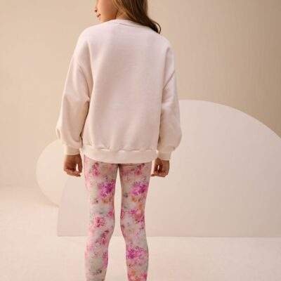 Cream/Pink Unicorn Sweatshirt And Leggings Set