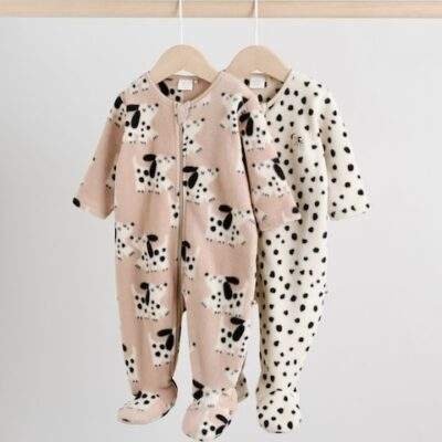 Neutral Baby Micro Fleece Two Way Zip Sleepsuits 2 Pack