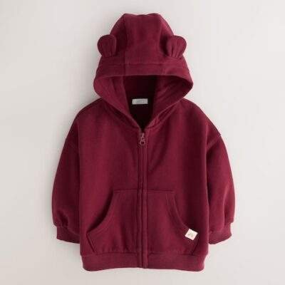 Burgundy Red Zip Through Hoodie